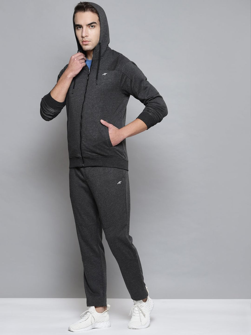  Alcis Men Charcoal Grey Solid Tracksuit