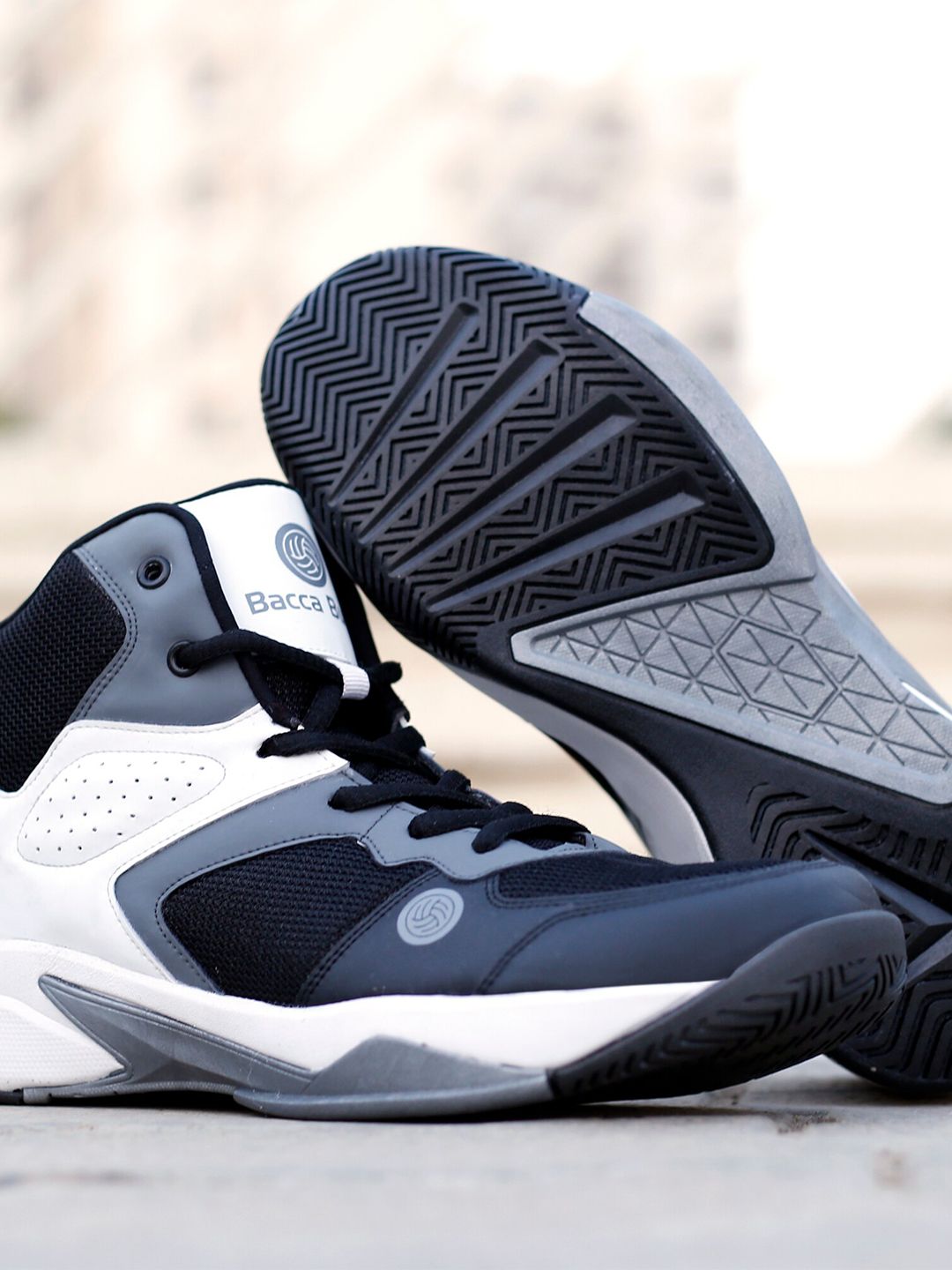 Bacca Bucci Men Black & Grey Mesh Mid-Top Basketball Shoes