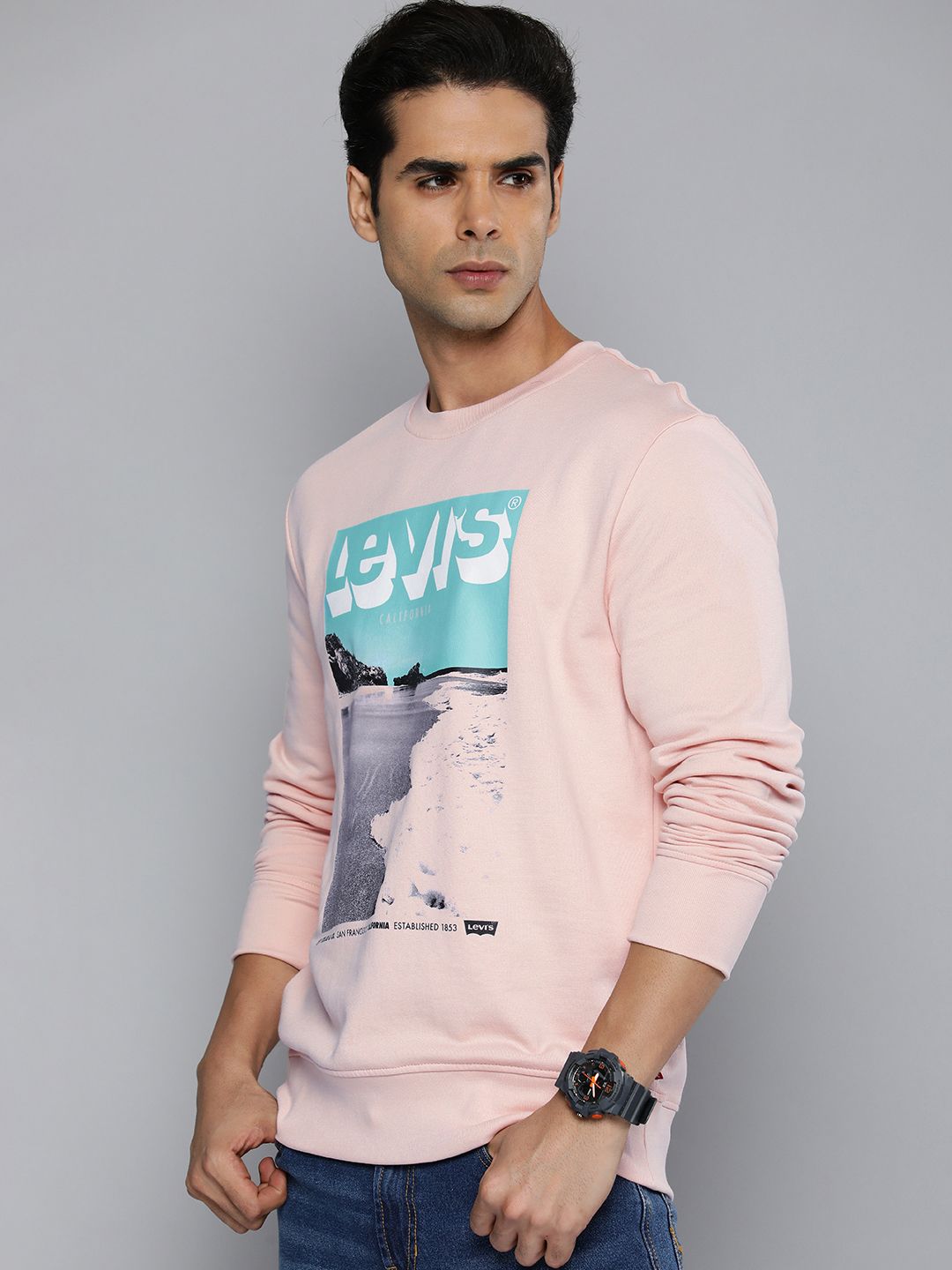  Levis Men Pink Printed Pullover Sweatshirt