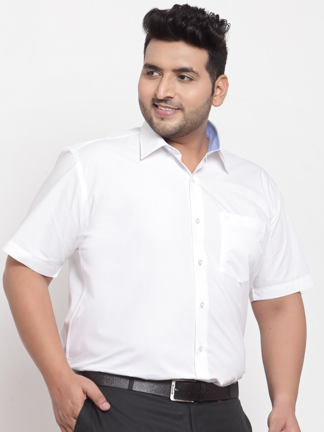 PlusS Men White Cotton Solid Formal Shirt