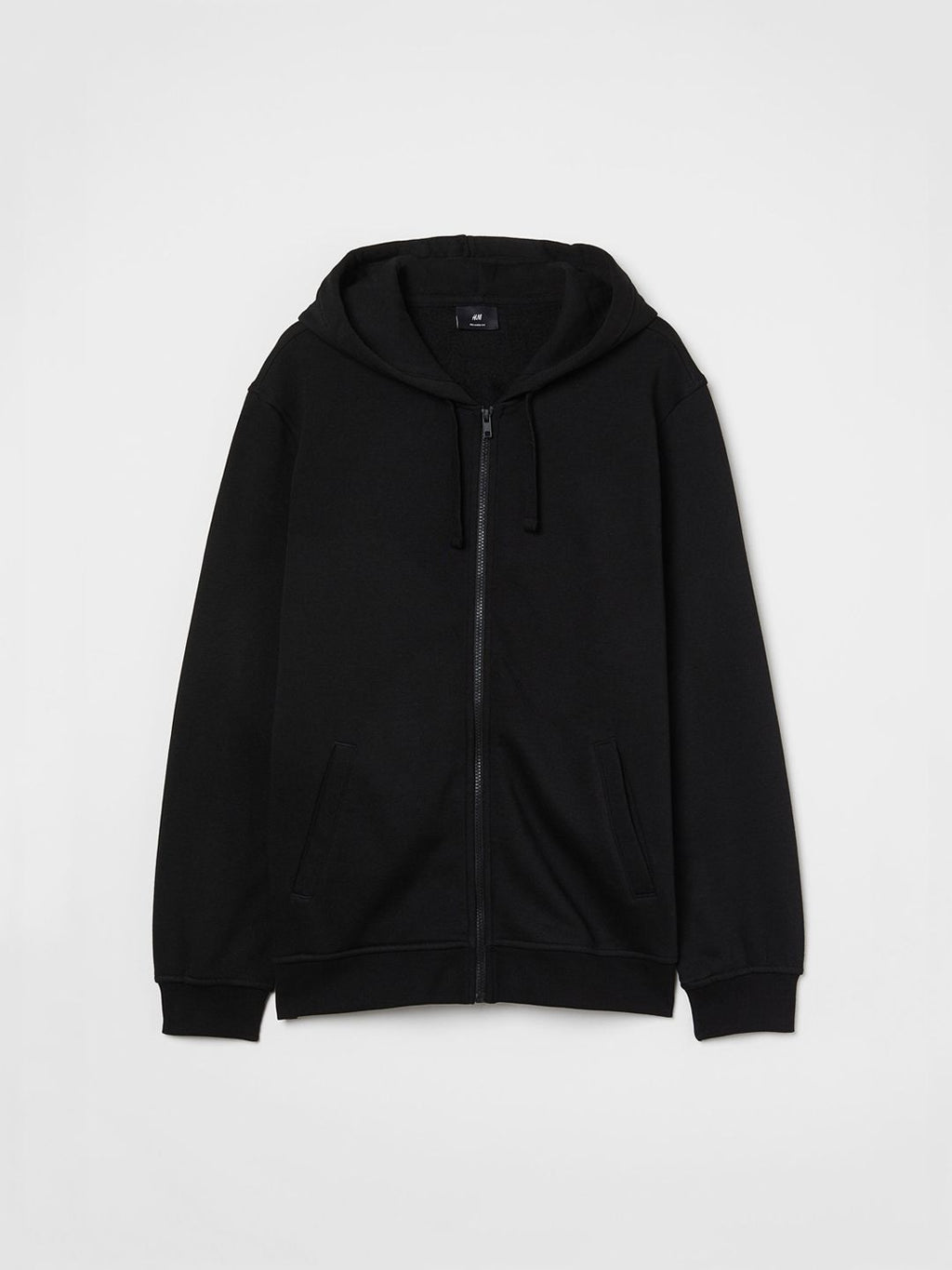  H&M Men Black Solid Relaxed Fit Zip-Through Hoodie