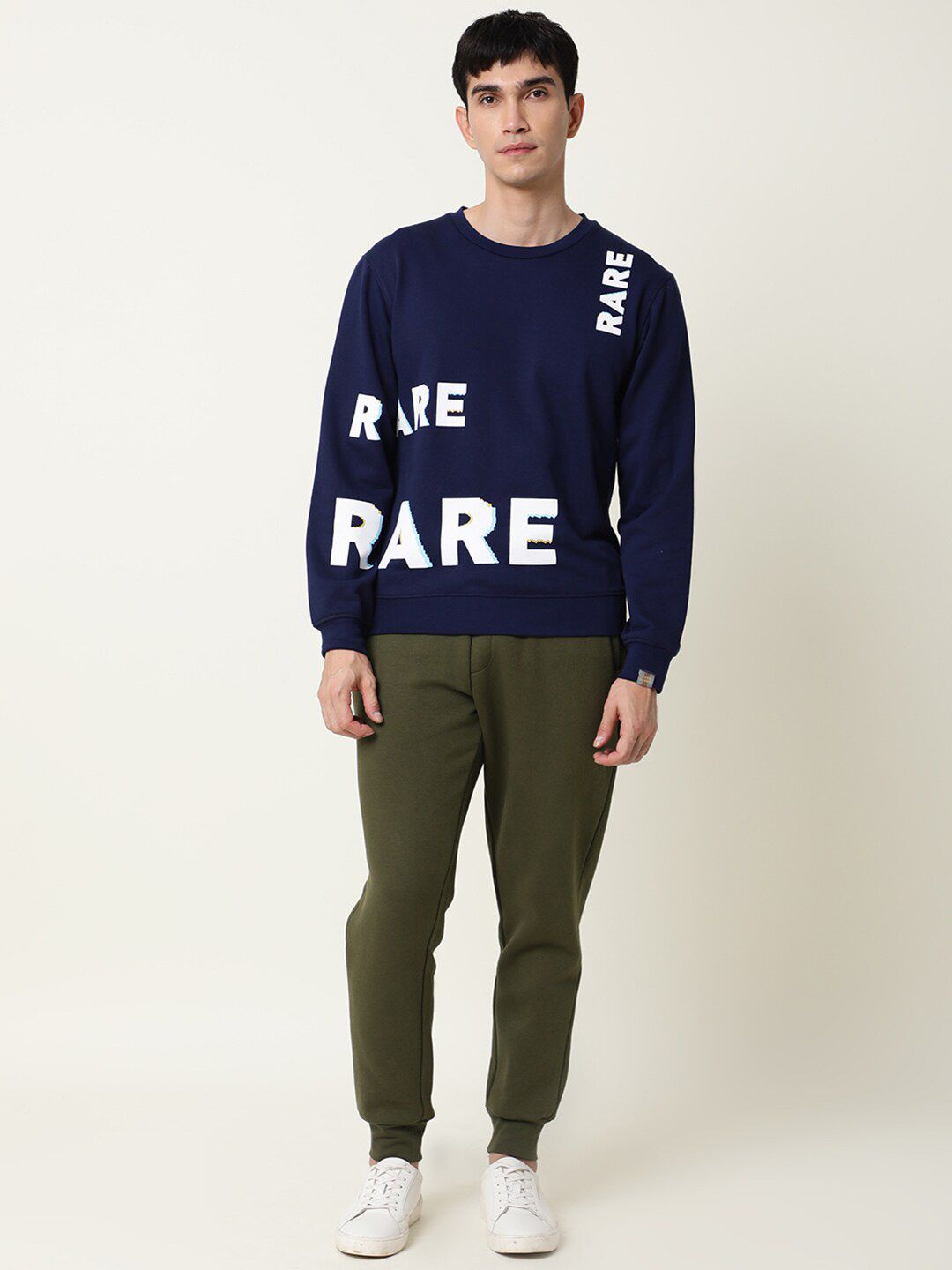  RARE RABBIT Men Navy Blue Printed Cotton Sweatshirt