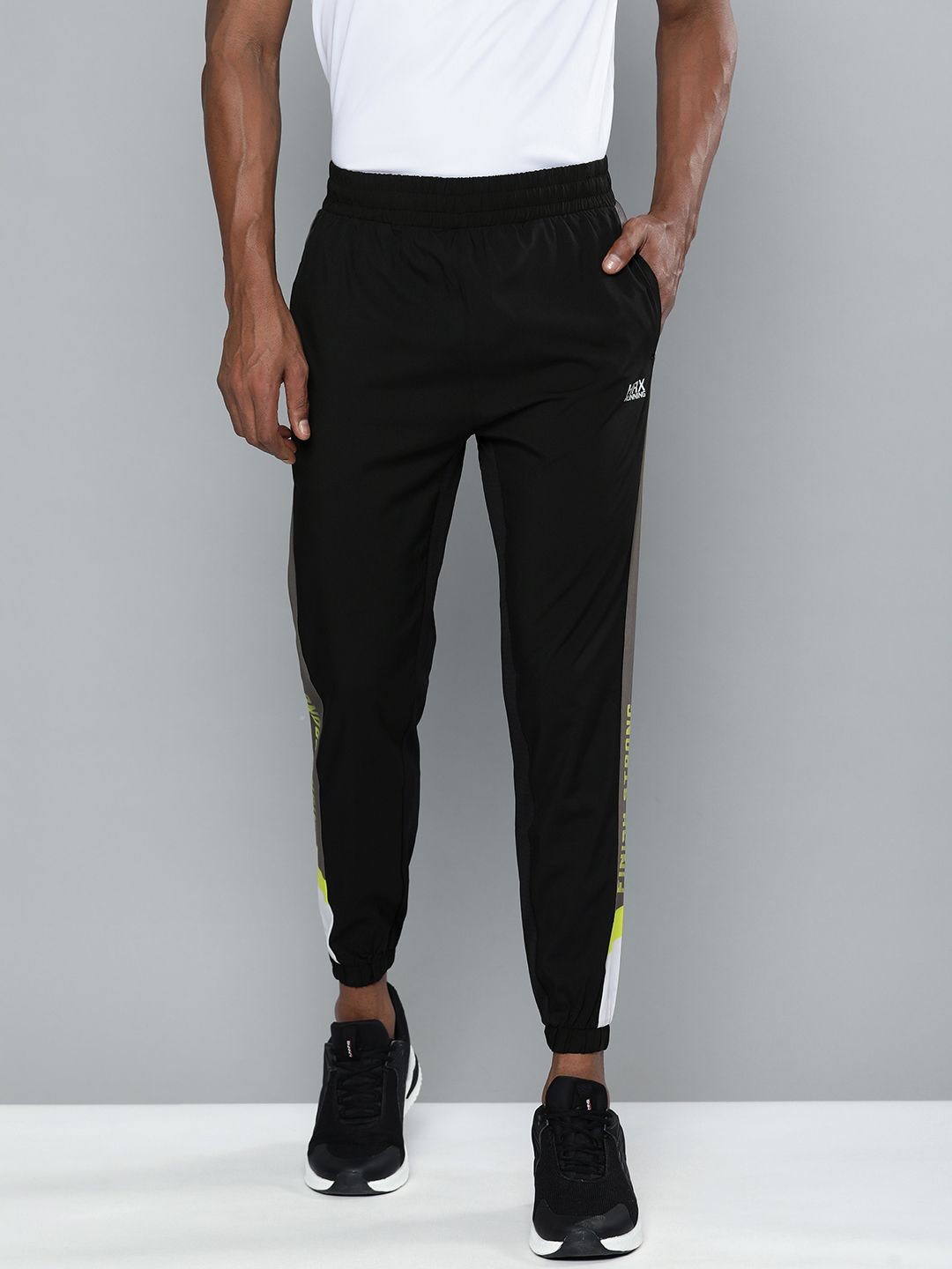  HRX By Hrithik Roshan Running Men Jet Black Rapid-Dry Printed Track Pants