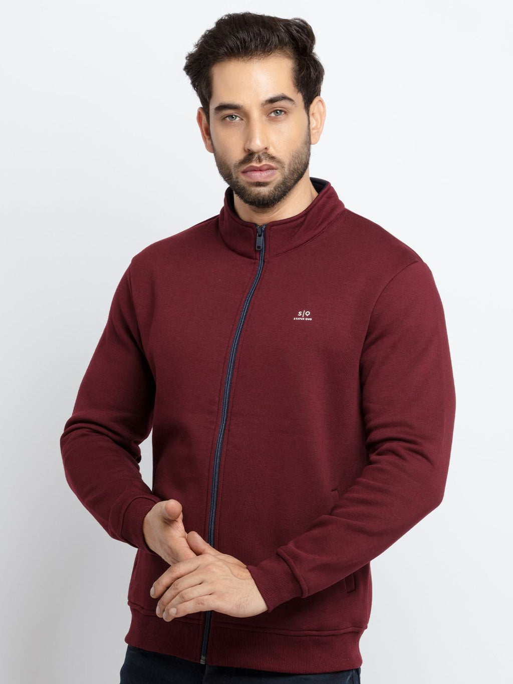  Status Quo Men Maroon Cotton Sweatshirt
