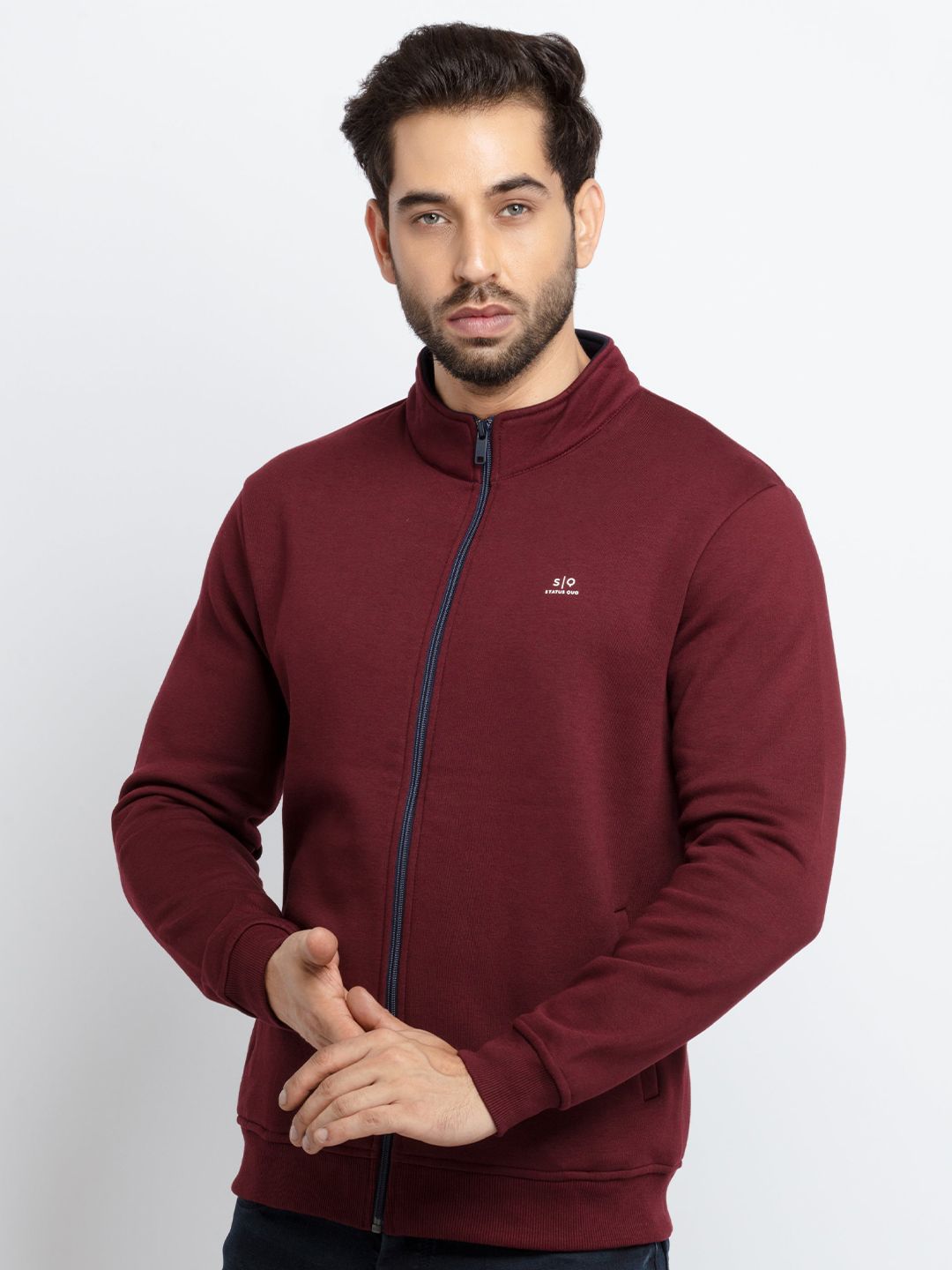  Status Quo Men Maroon Cotton Sweatshirt
