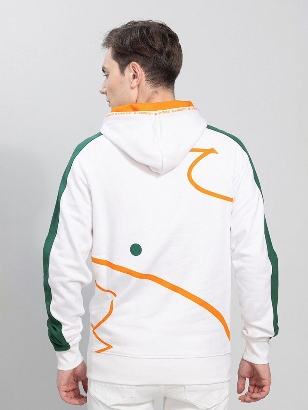  Snitch White And Green Typography Printed Hooded Cotton Sweatshirt