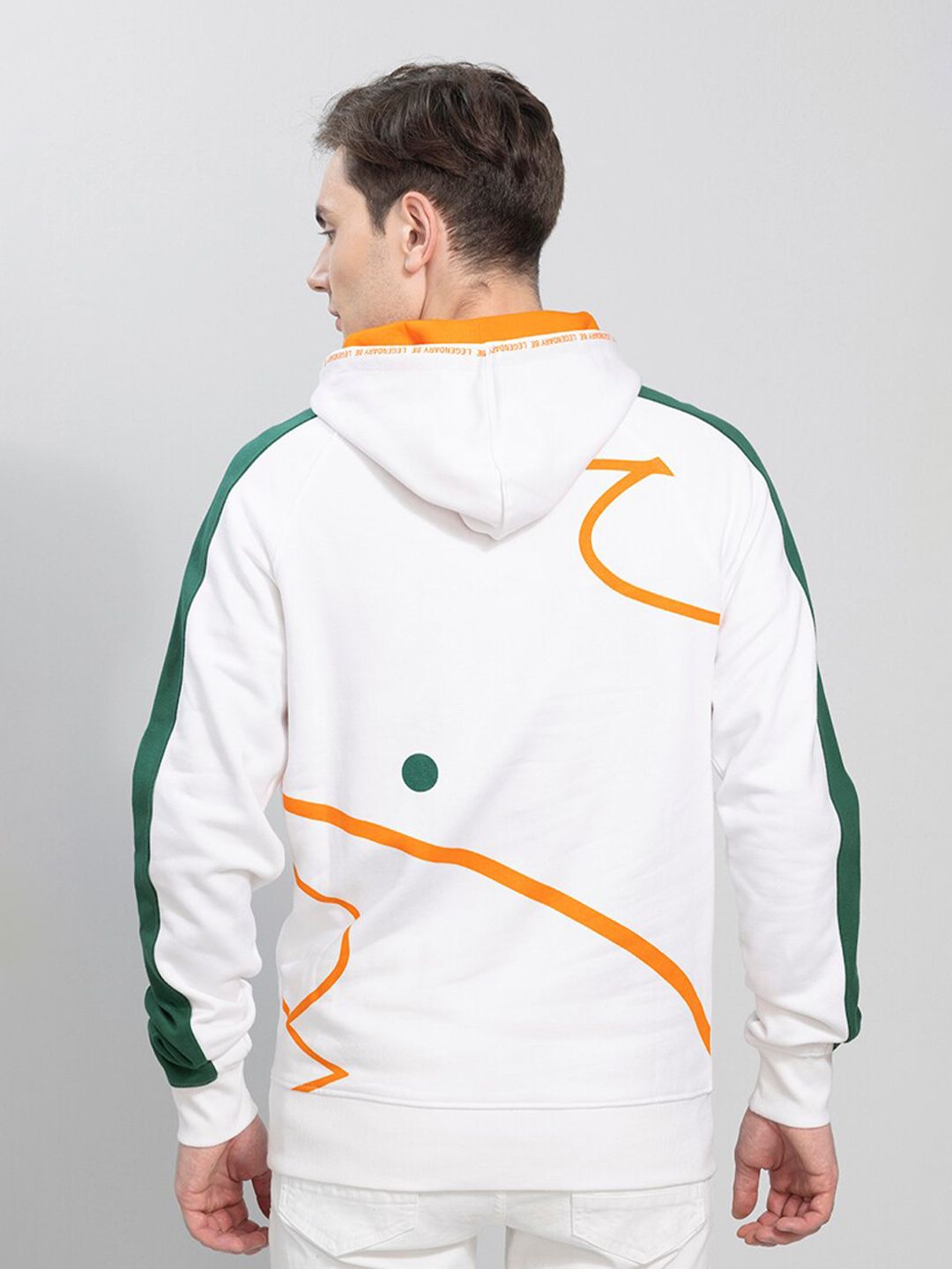  Snitch White And Green Typography Printed Hooded Cotton Sweatshirt