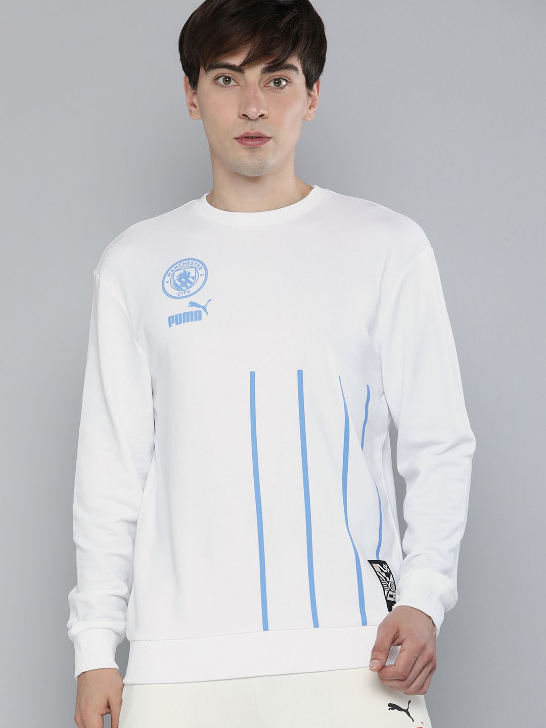  Puma Men Striped Manchester City FC Culture Football Regular Fit Sweatshirt