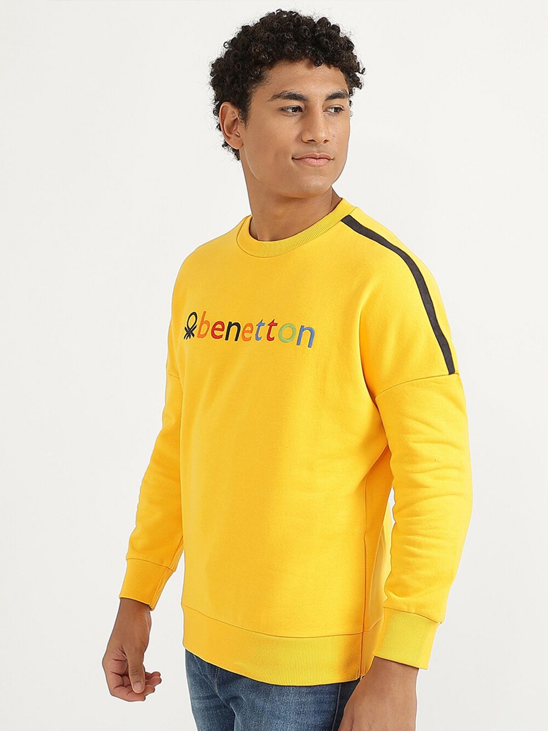  United Colors Of Benetton Men Yellow Printed Sweatshirt