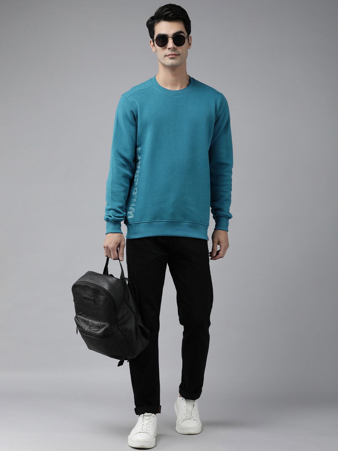  Wildcraft Men Teal Blue Solid Sweatshirt