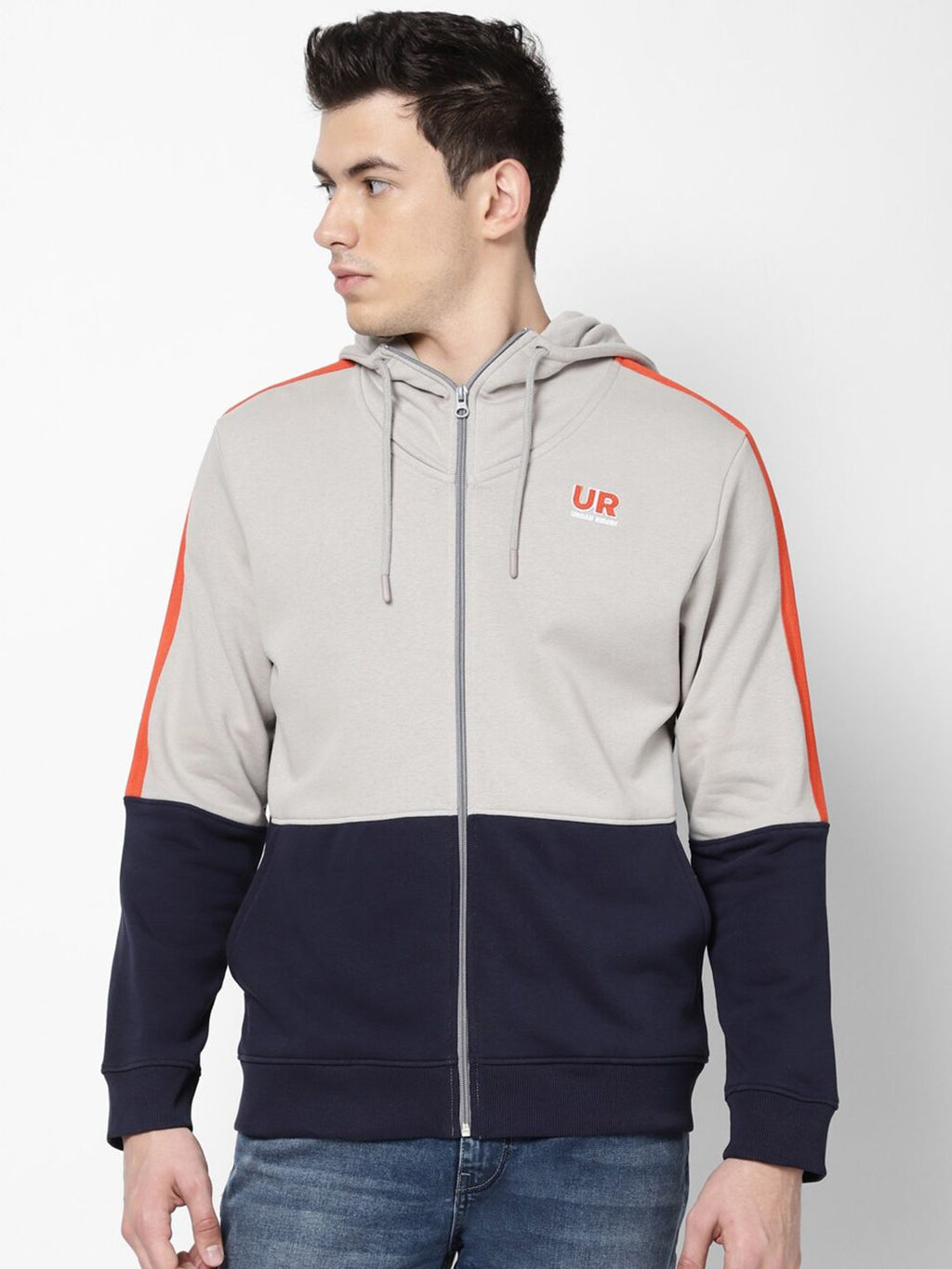  Lee Men Grey Colourblocked Hooded Sweatshirt