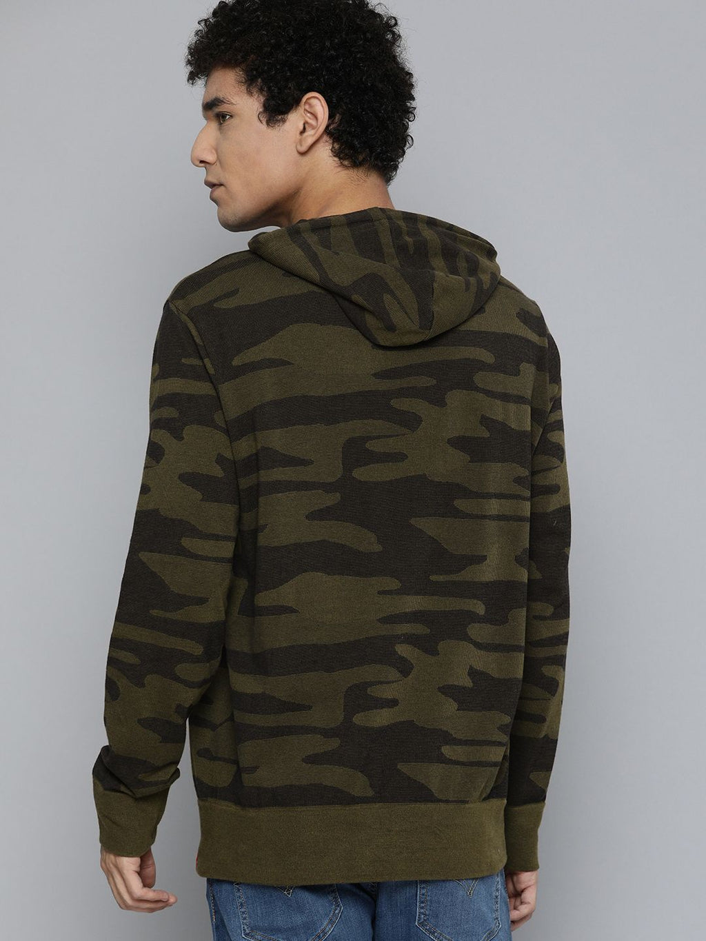  Levis Men Camouflage Printed Hooded Pure Cotton Sweatshirt With Brand Logo