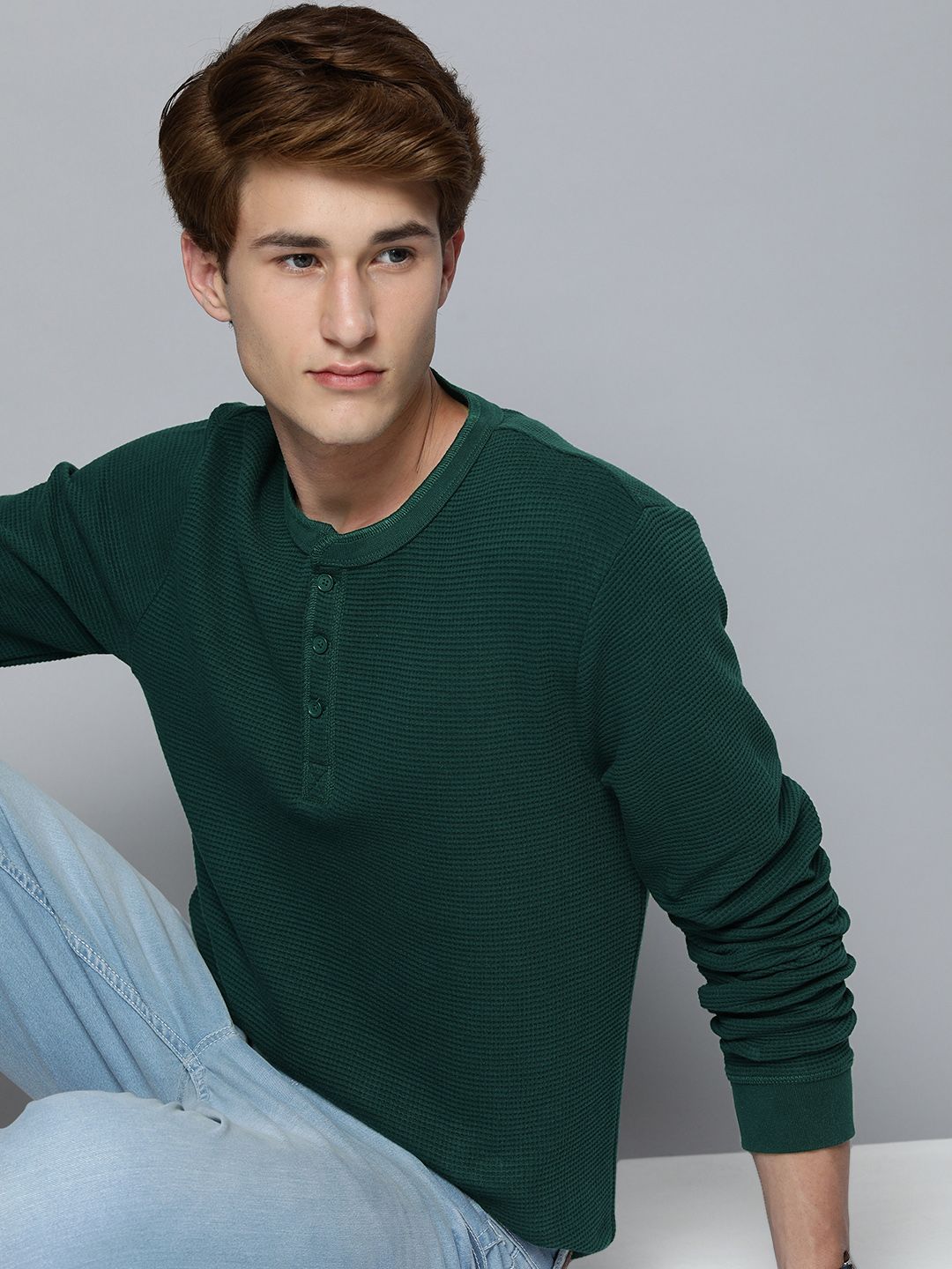  Levis Men Self-designed Henley Neck Pure Cotton Sweatshirt