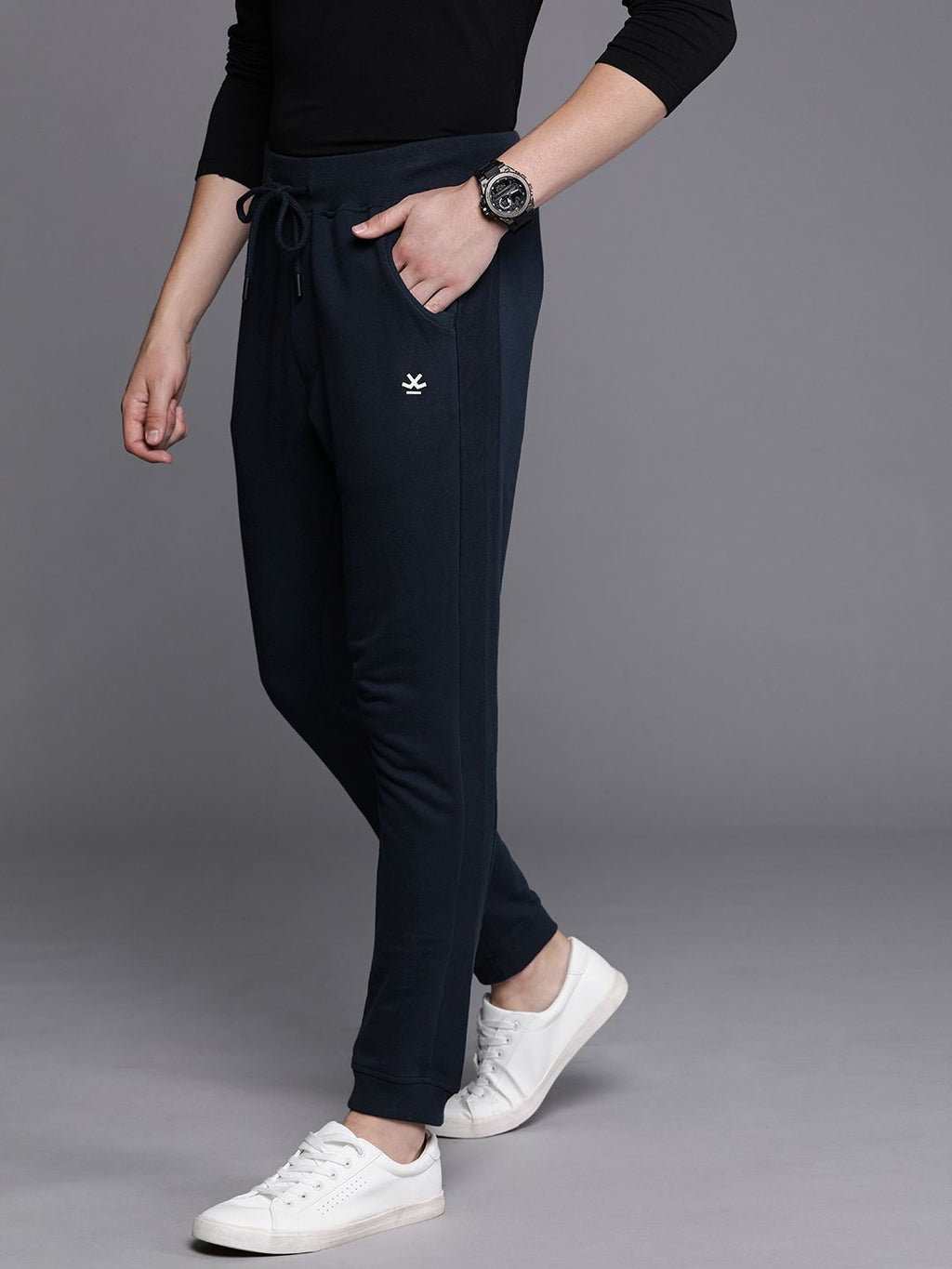 WROGN Men Navy Blue Solid Slim Fit Joggers