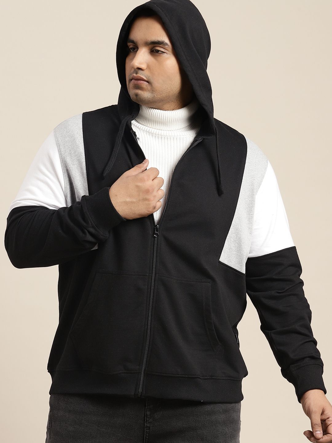  Sztori Men Plus Size Colourblocked Hooded Sweatshirt
