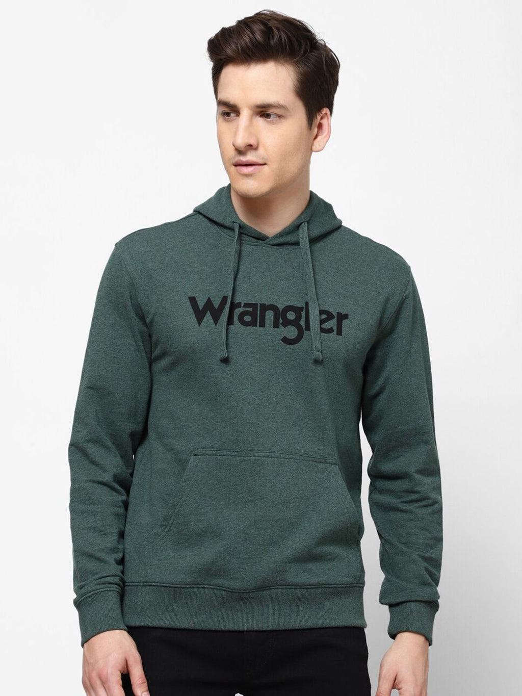  Wrangler Men Green Printed Hooded Sweatshirt