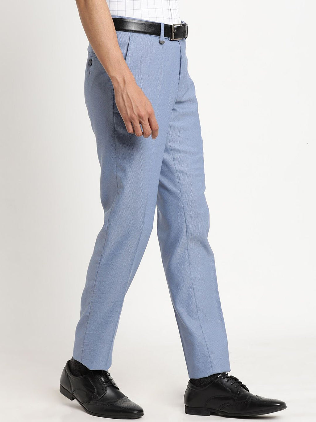  Turtle Men Blue Tailored Slim Fit Formal Trousers
