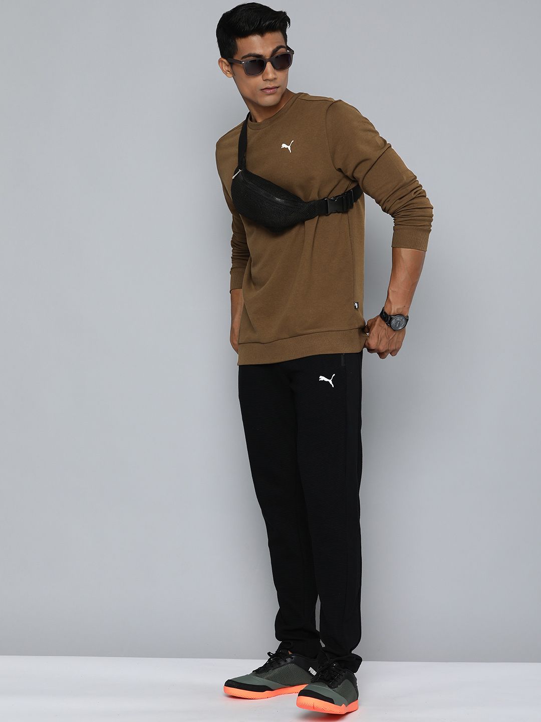  Puma Men Olive Green Crew Regular Fit Sweatshirt With Printed Detail
