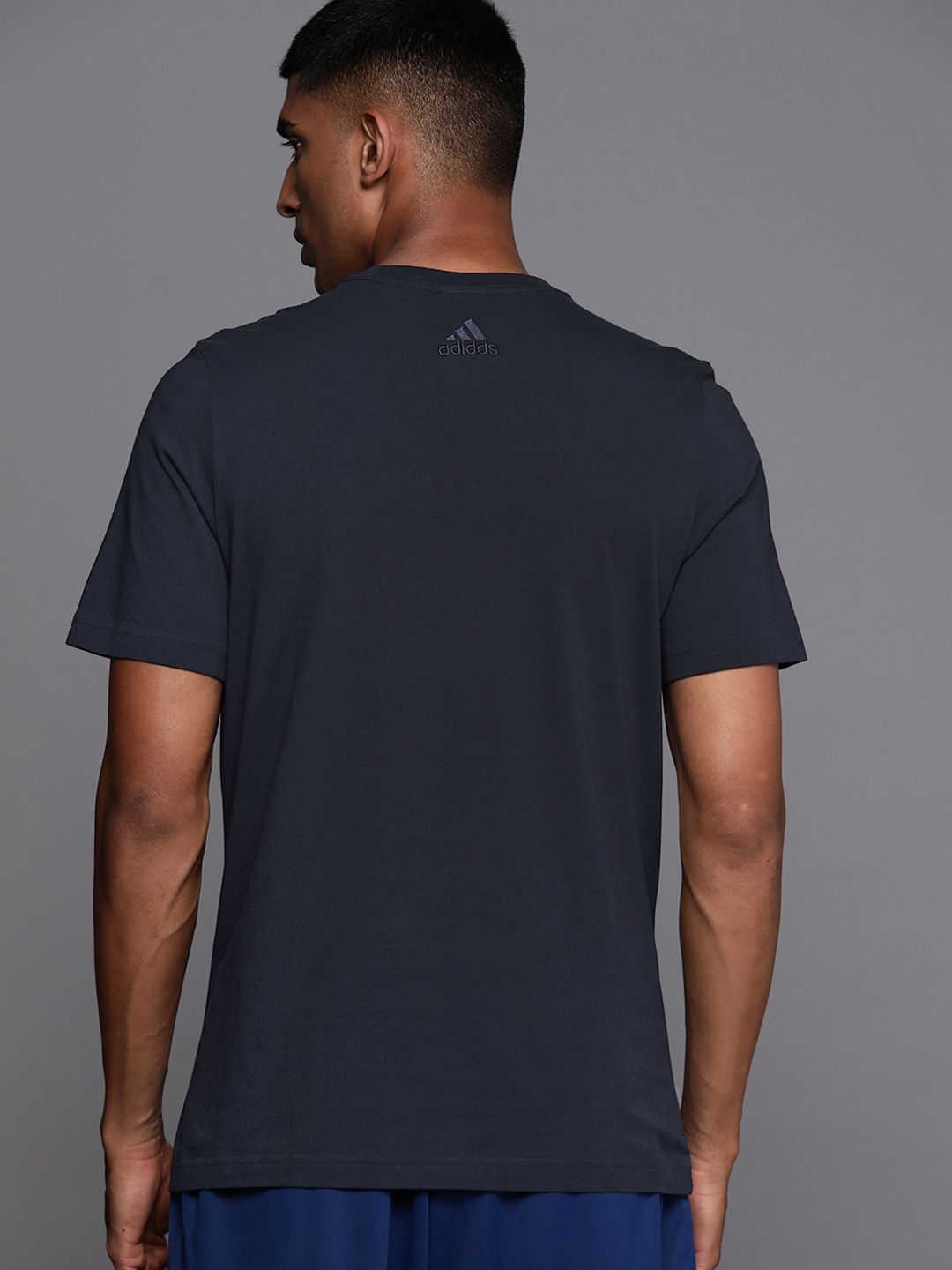  ADIDAS Men Essential Linear Single Jersey Brand Logo Print T-shirt