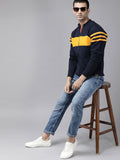  Roadster Men Navy Blue & Mustard Yellow Striped Sweatshirt