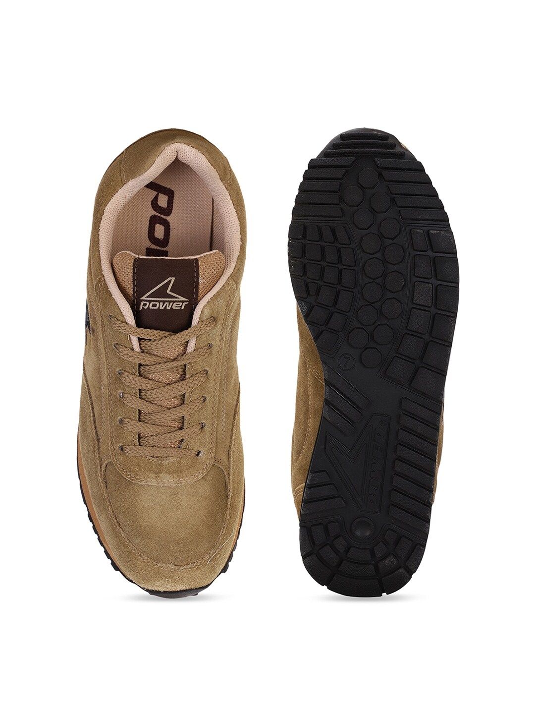  Power Men Beige Leather Running Non-Marking Shoes