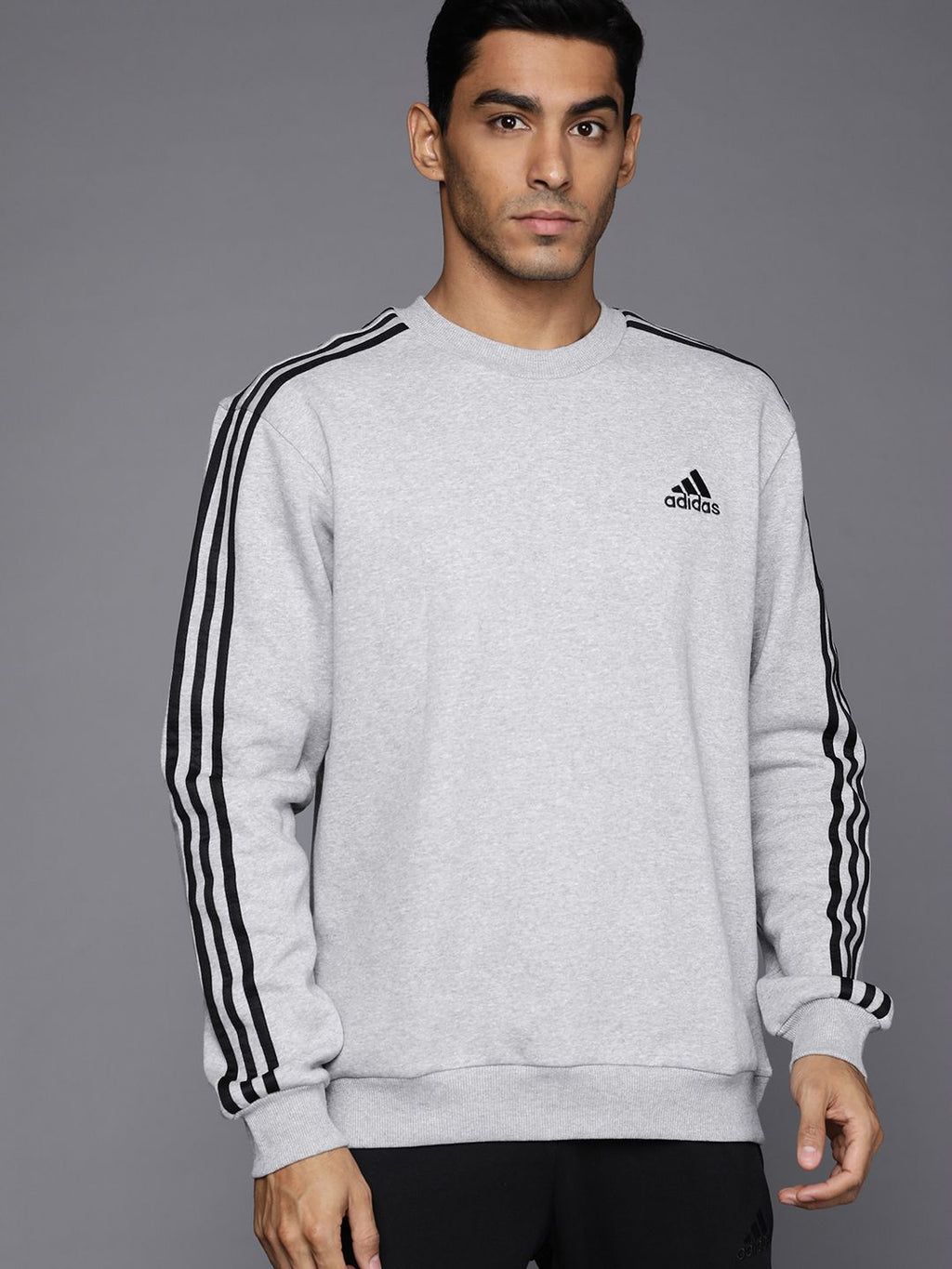  ADIDAS Men Grey Melange FL 3S Sweatshirt