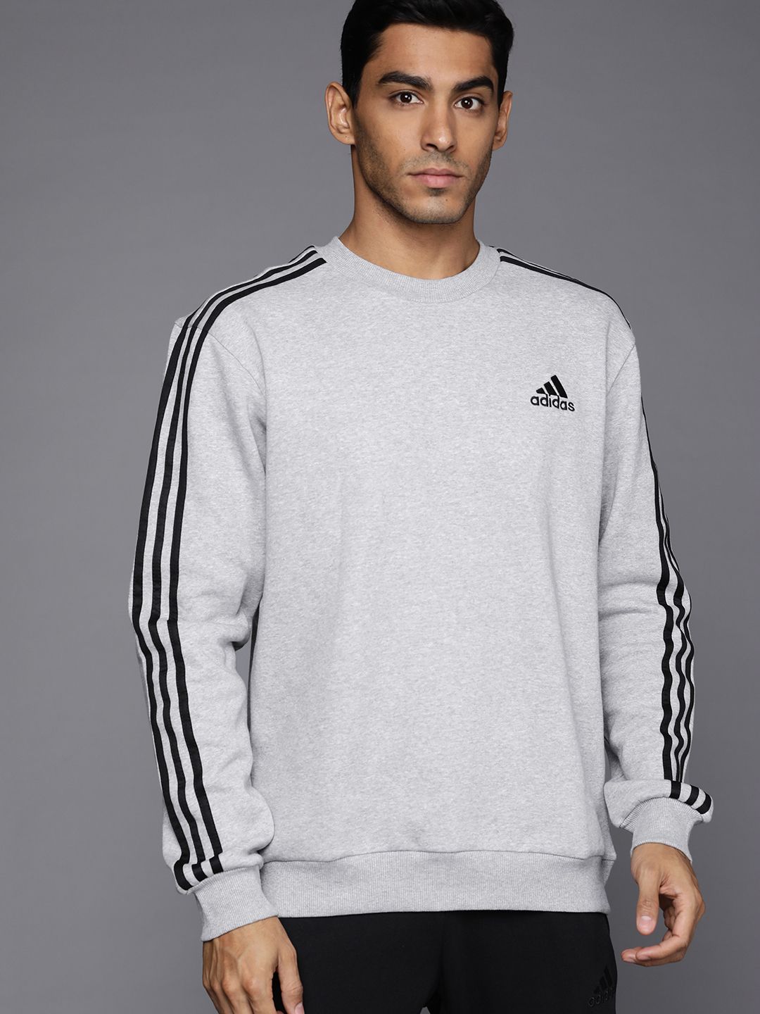  ADIDAS Men Grey Melange FL 3S Sweatshirt