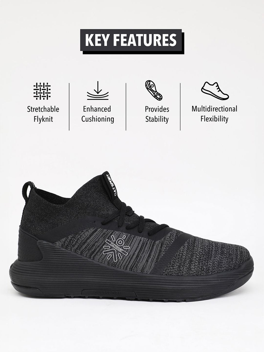  Cultsport Pro-Train Men Brand Logo Printed Fly-Knit Training Sports Shoes