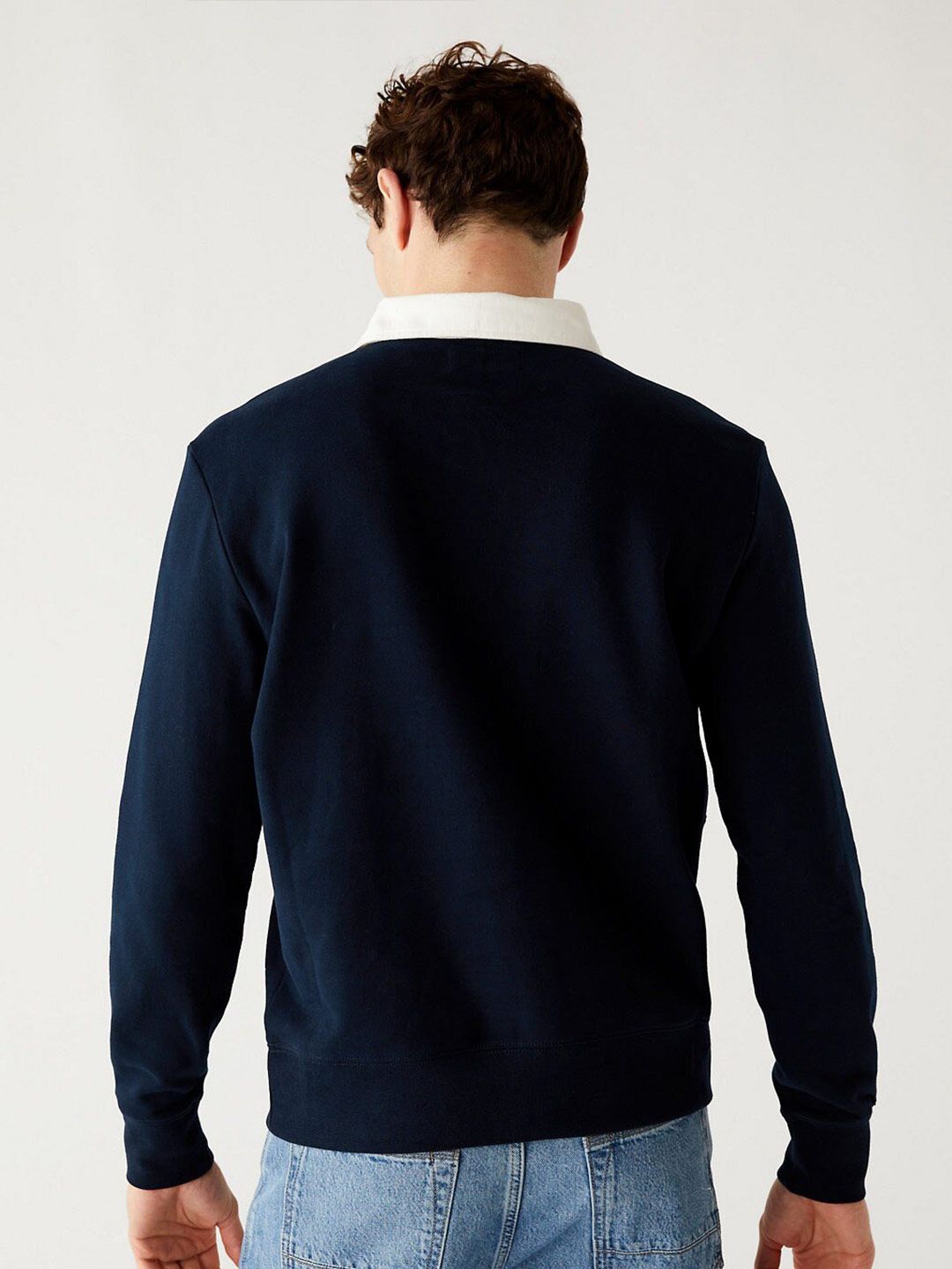  Marks & Spencer Men Navy Blue Colourblocked Pure Cotton Sweatshirt