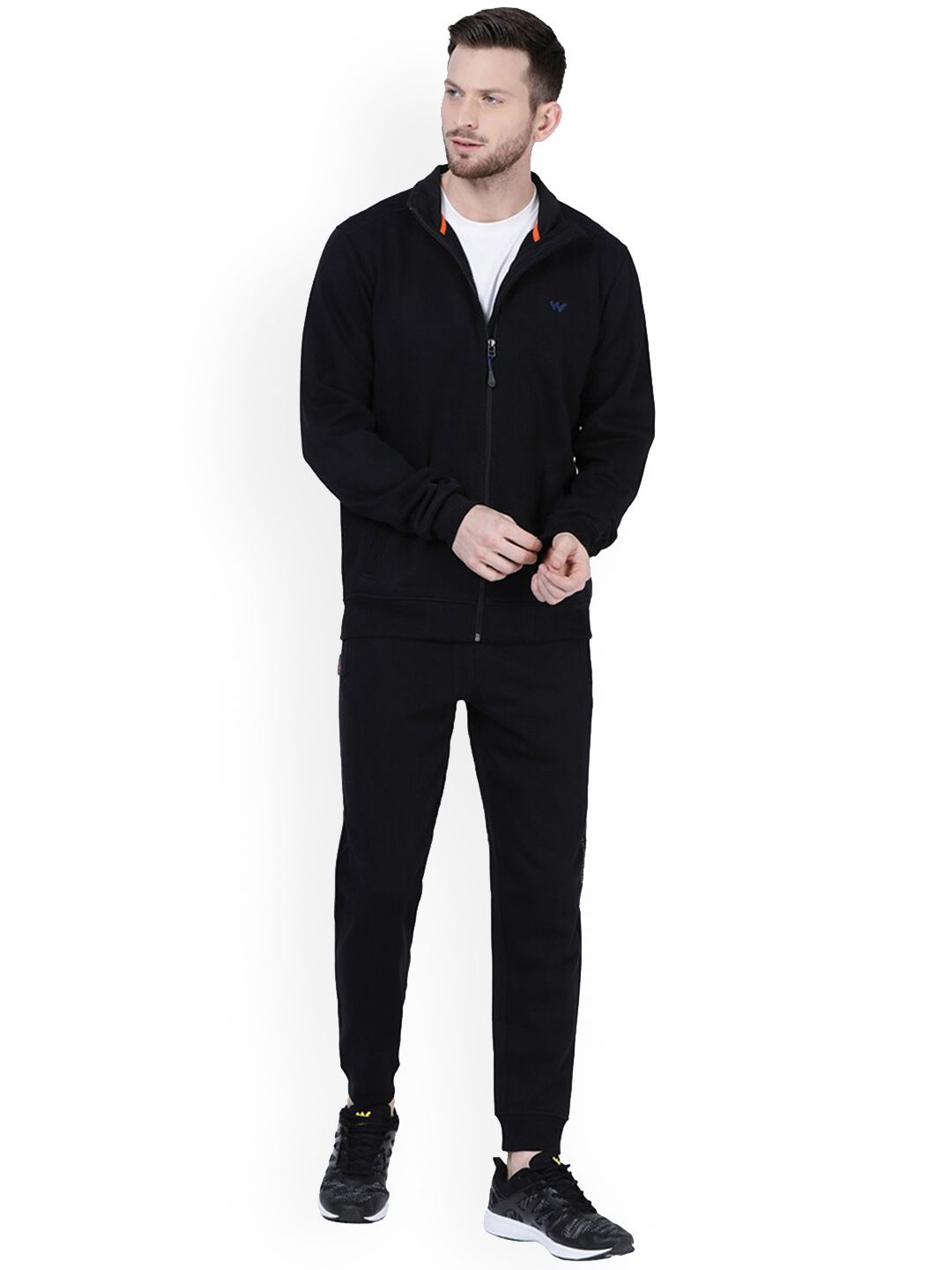  Wildcraft Men Black Ribbed Collar Relaxed-Fit Tracksuit