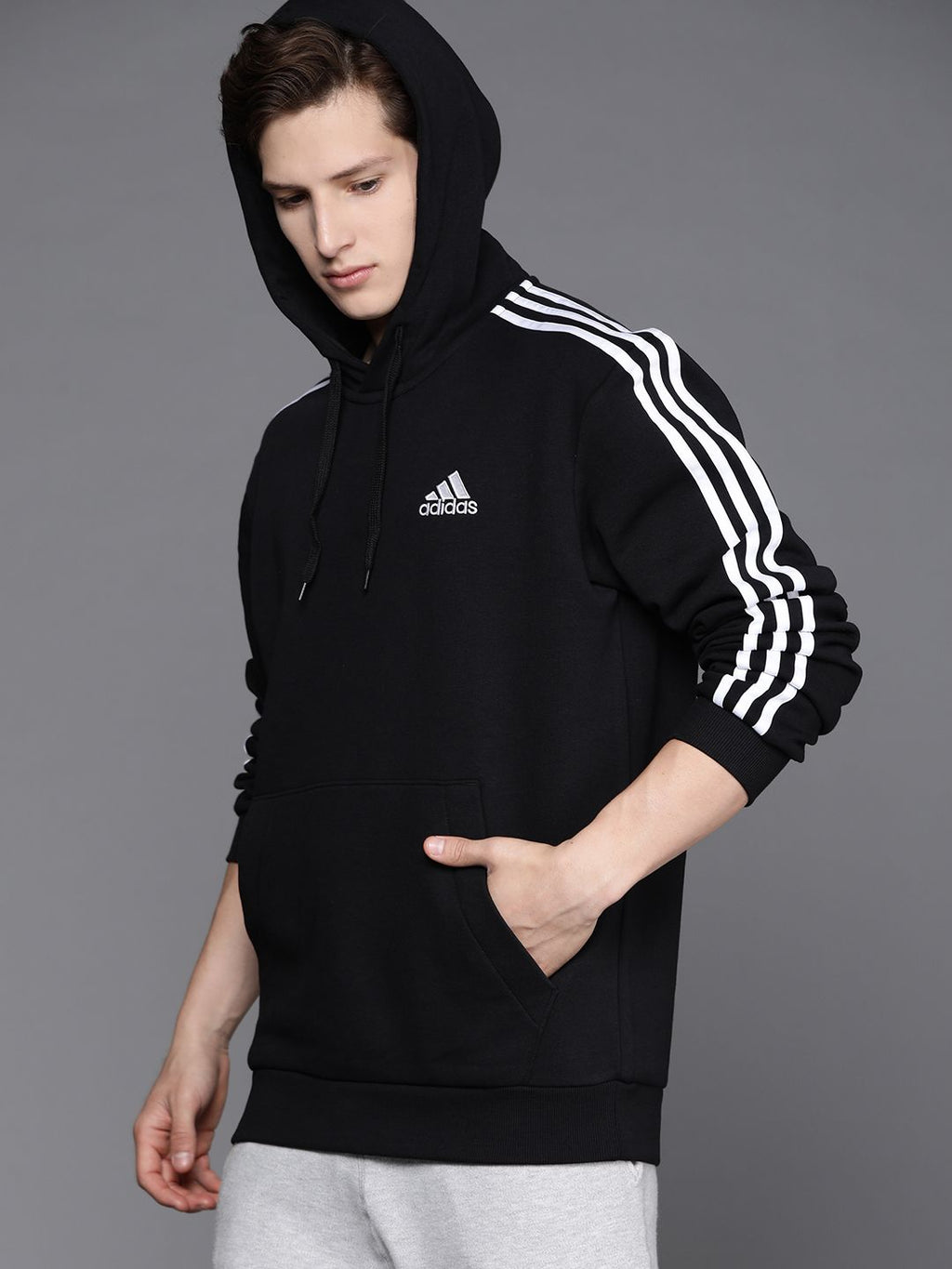 ADIDAS Men Black & White Solid 3S FL HD Solid Sustainable Sweatshirt