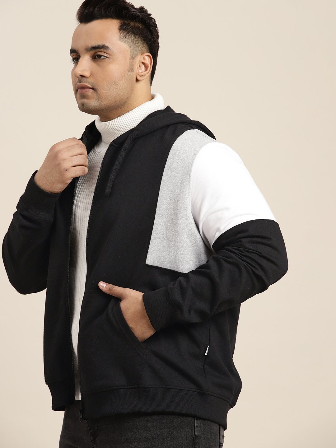  Sztori Men Plus Size Colourblocked Hooded Sweatshirt