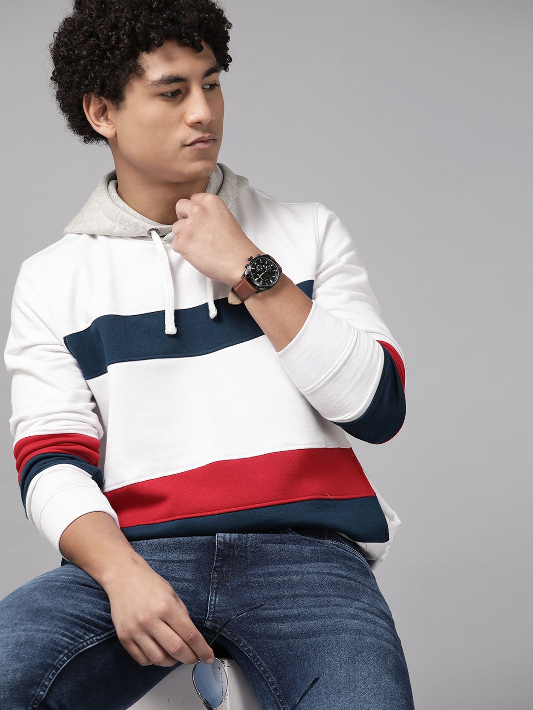 Roadster Men Colourblocked Hooded Sweatshirt