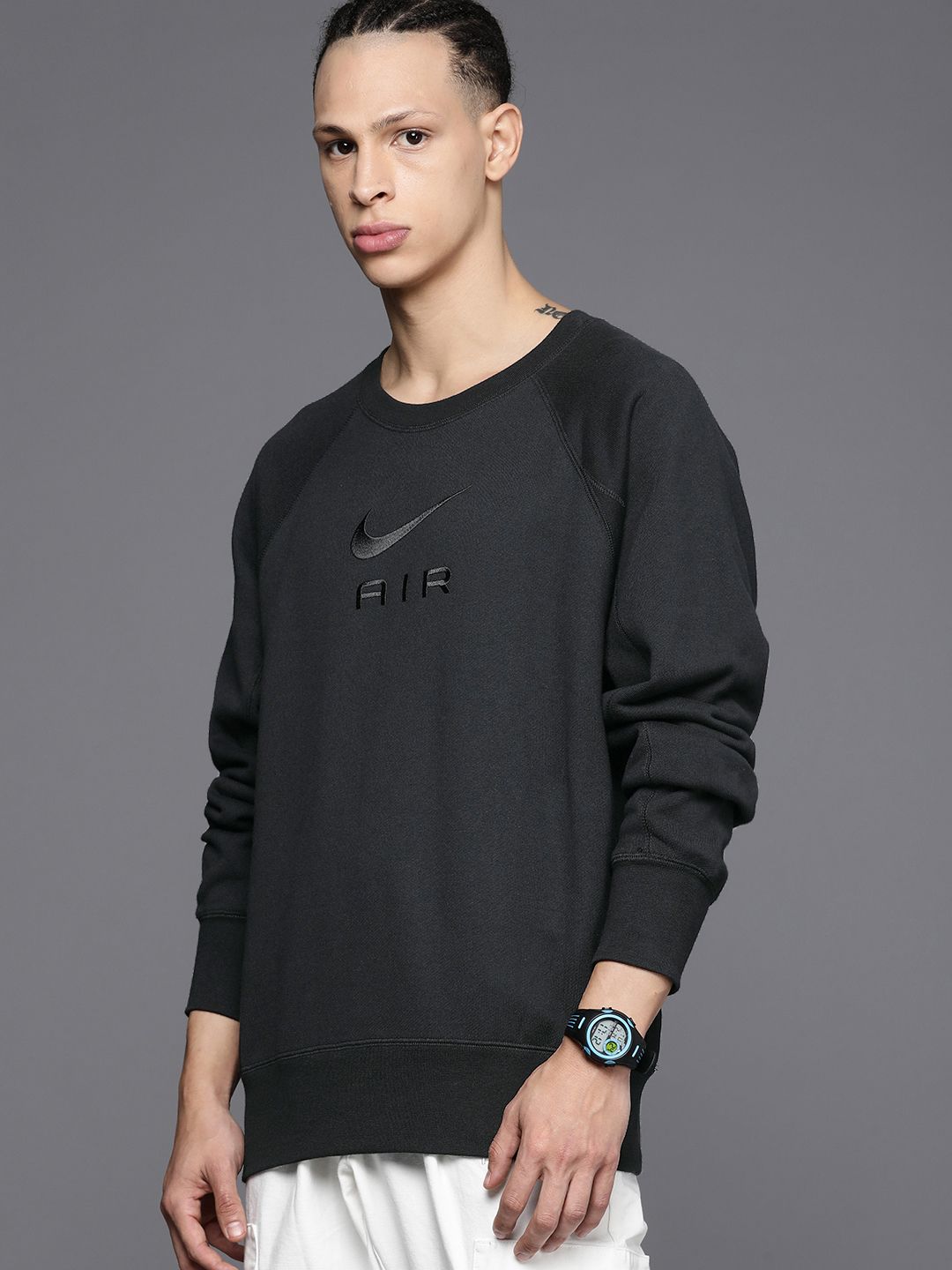  Nike Embroidered Brand Logo Loose Fit Pure Cotton AIR FT CREW Sweatshirt