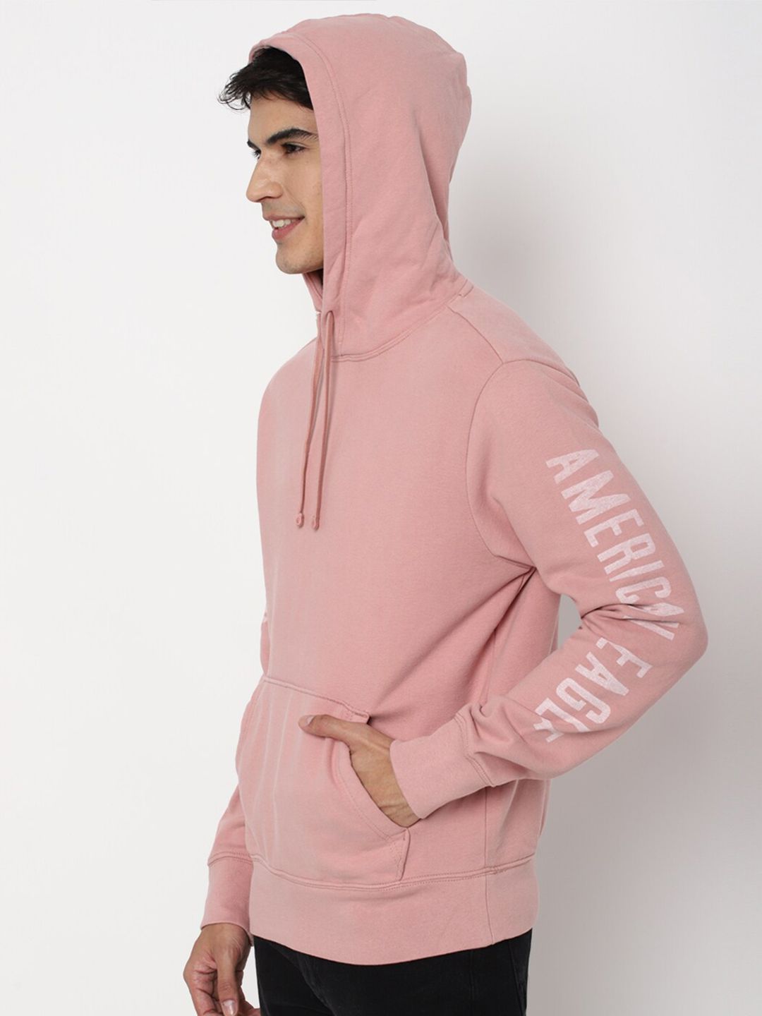  AMERICAN EAGLE OUTFITTERS Men Peach Solid Hooded Sweatshirt