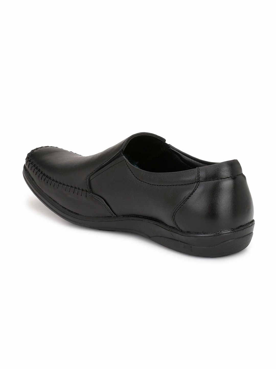  Fentacia Men Black Solid Pure Genuine Leather Formal Slip-On Shoes