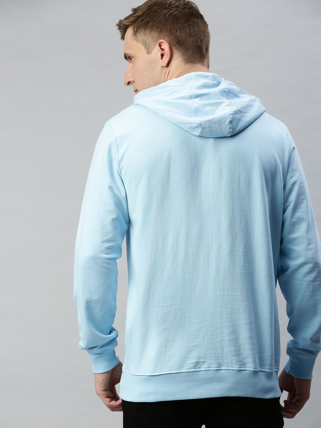  WROGN Men Blue Slim Fit Solid Hooded Sweatshirt