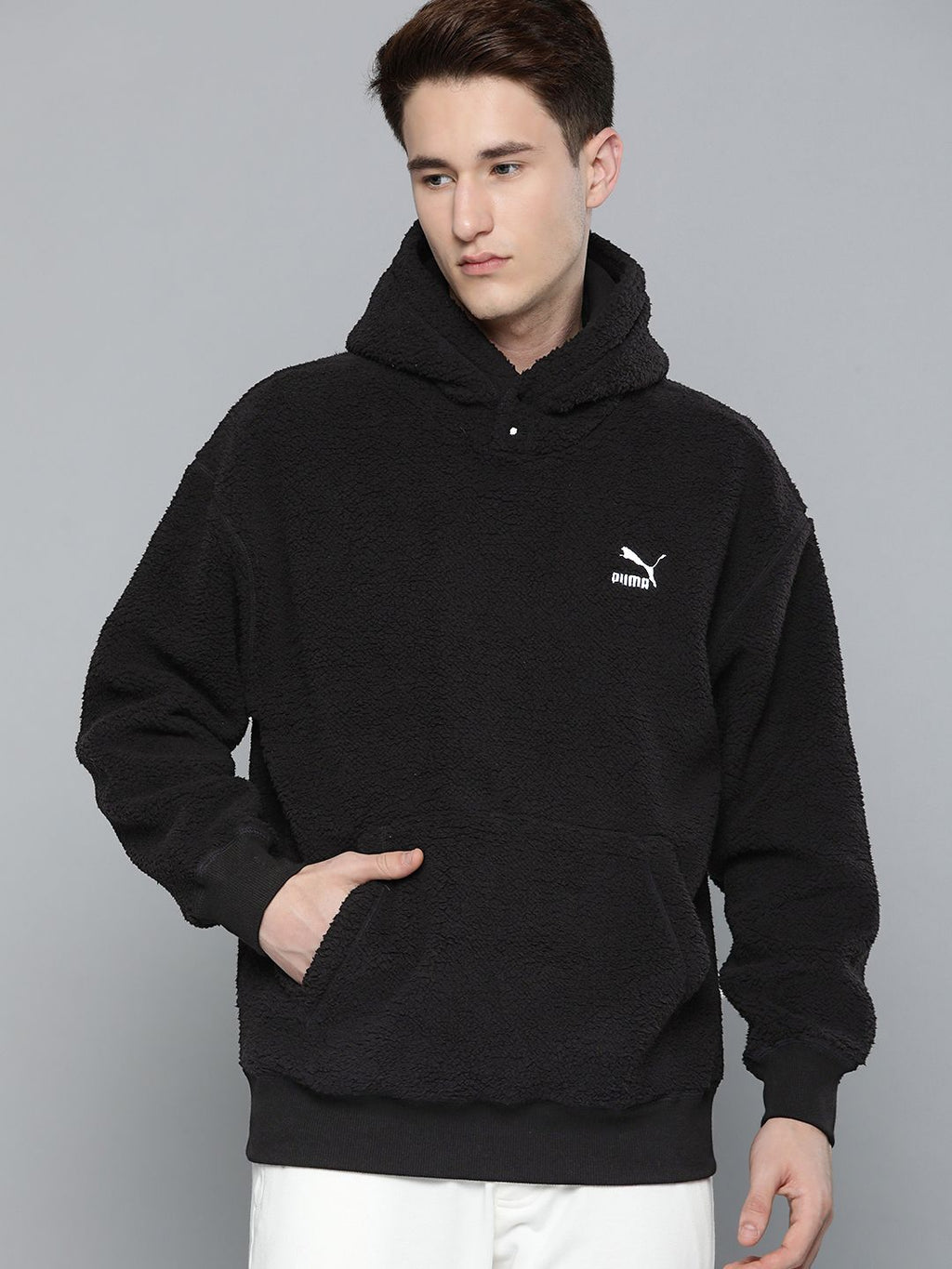  Puma Men Relaxed Classics Sherpa Hooded Sweatshirt
