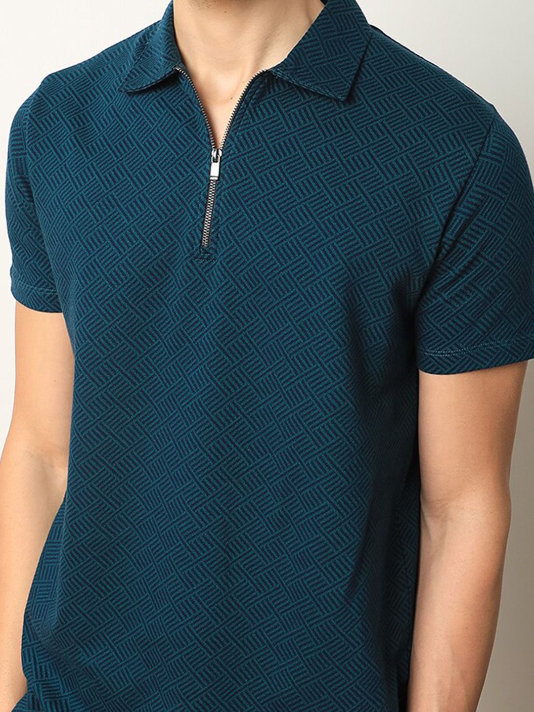  RARE RABBIT Geometric Printed Polo Collar Cotton Slim Fit T-shirt