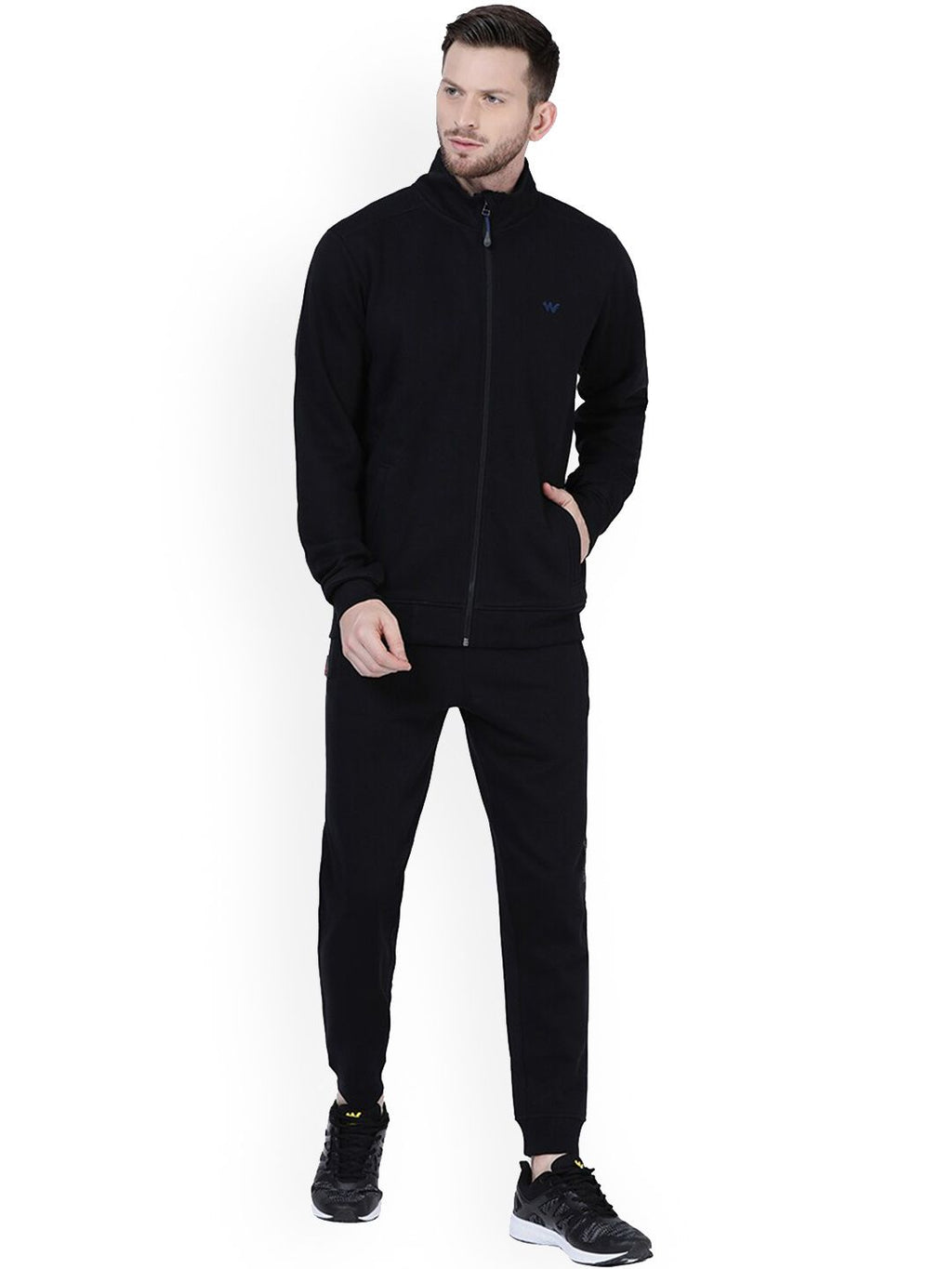  Wildcraft Men Black Ribbed Collar Relaxed-Fit Tracksuit
