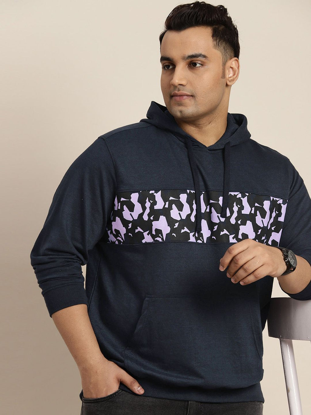  Sztori Men Plus Size Printed Hooded Sweatshirt