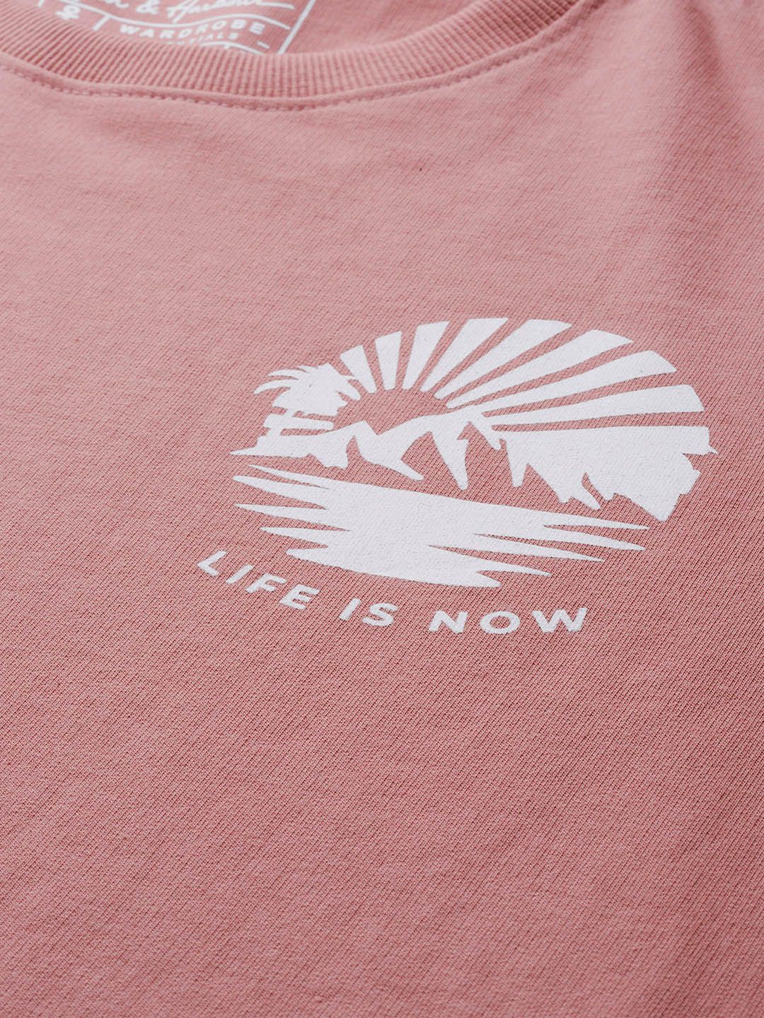  Mast & Harbour Men Peach-Coloured Handcrafted Sweatshirt
