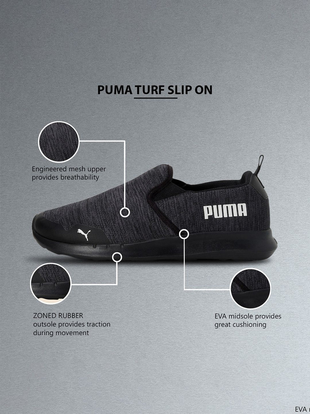  Puma Men Charcoal Grey Melange Turf Slip-On Regular Running Shoes
