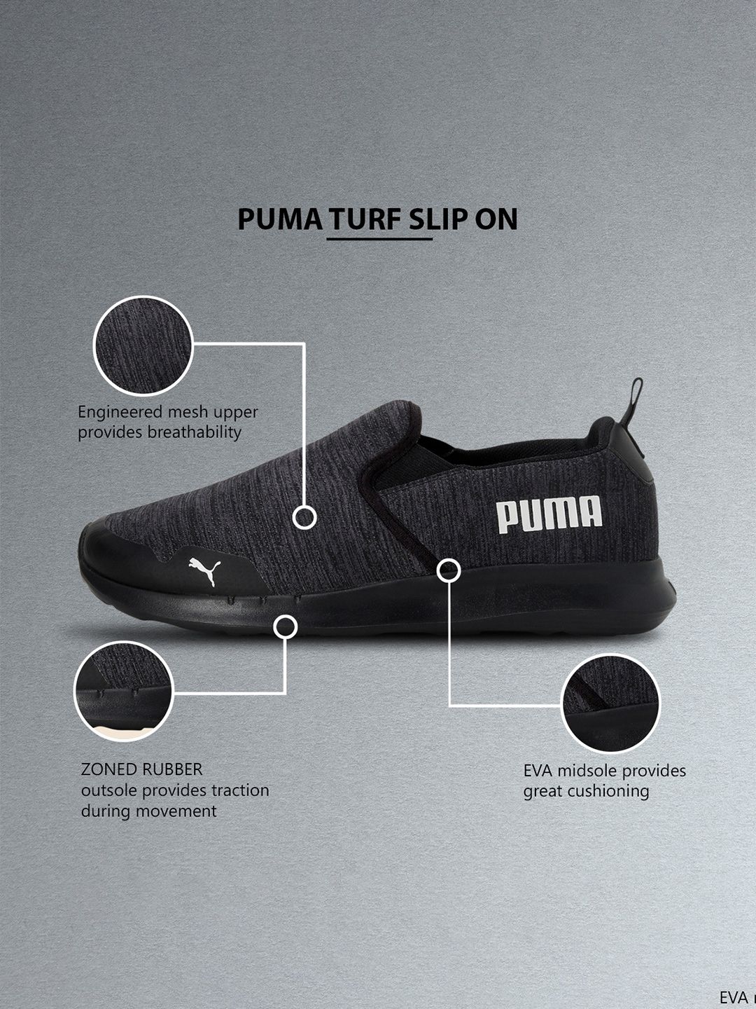  Puma Men Charcoal Grey Melange Turf Slip-On Regular Running Shoes