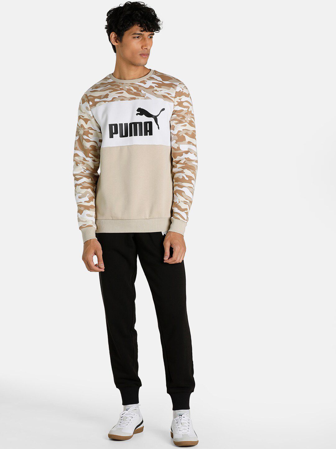  Puma Men Beige Regular Fit Essentials+ Camo Crewneck Sweatshirt