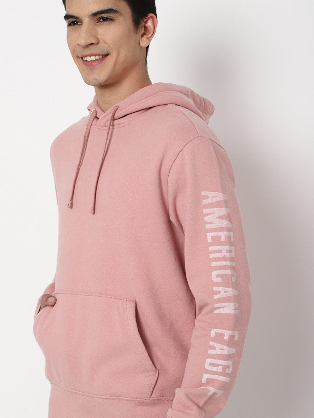  AMERICAN EAGLE OUTFITTERS Men Peach Solid Hooded Sweatshirt