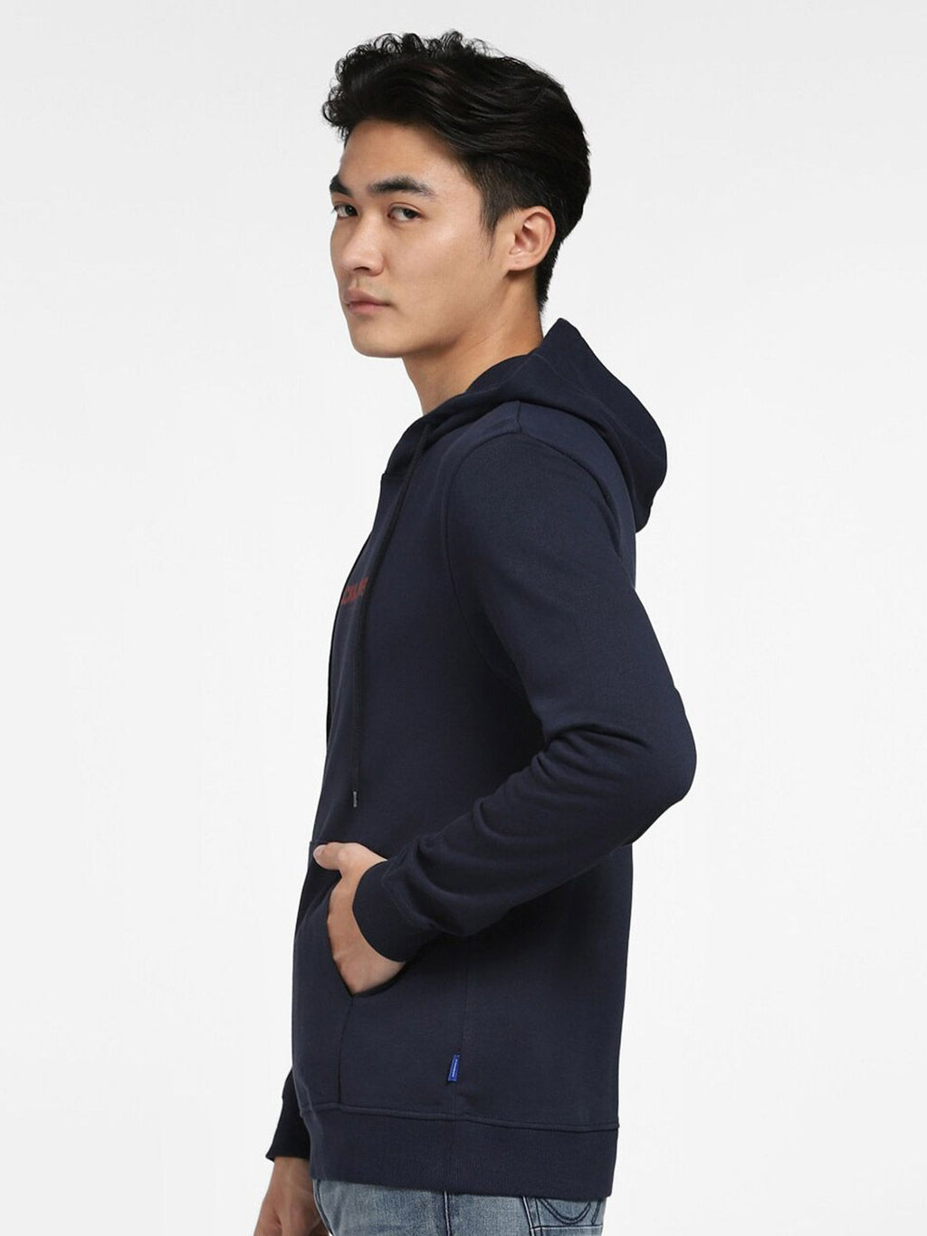  Jack & Jones Men Blue Printed Hooded Sweatshirt