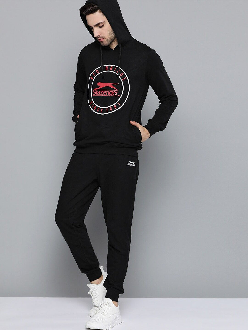  Slazenger Men Black & Red Printed Tracksuit