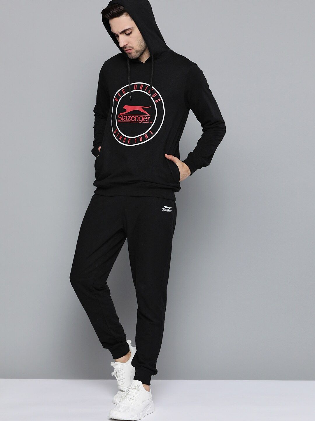  Slazenger Men Black & Red Printed Tracksuit