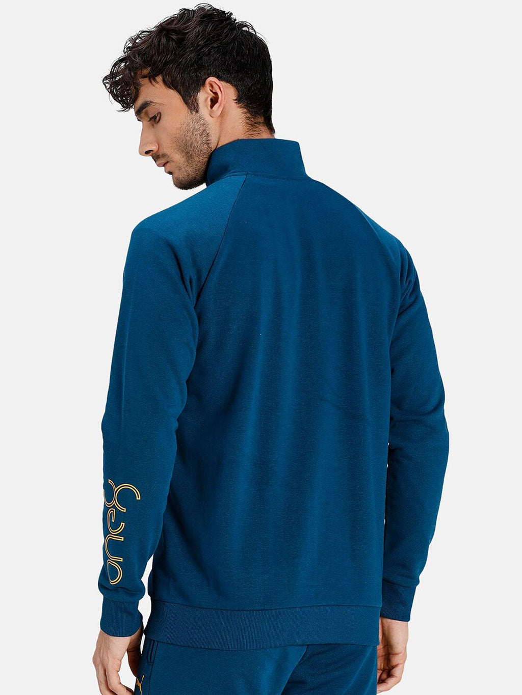  Puma Men Teal Blue Solid Cotton Slim Fit Track Sweatshirt